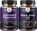 Bundle of Activated Charcoal Pills Detox &amp Cleanse - Purifying Coconut Capsules with 1200 mg Per Serving for Bloating Relief and Cold Pressed Black Seed Oil Capsules - Vegan Nigella Sativa Black C