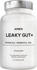 Amen Leaky Gut Supplement - Advanced Formula with Bioavailable L Glutamine Zinc Turmeric DGL Licorice Root - Marshmallow Root - Probiotics &amp Fermented Prebiotics - Vegan Non-GMO - 90 Capsules