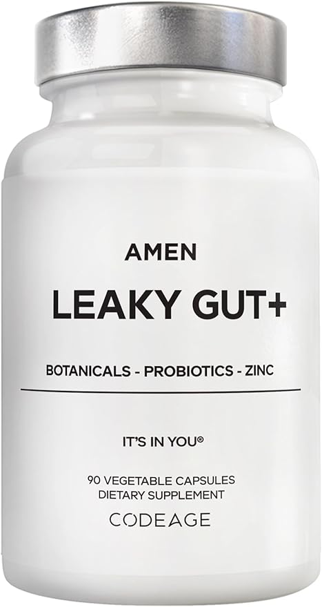 Amen Leaky Gut Supplement - Advanced Formula with Bioavailable L Glutamine Zinc Turmeric DGL Licorice Root - Marshmallow Root - Probiotics &amp Fermented Prebiotics - Vegan Non-GMO - 90 Capsules