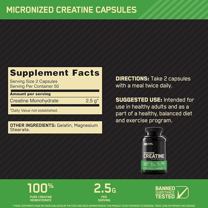 Optimum Nutrition Unflavored Creatine Monohydrate 100 Capsules Bundled with Optimum Nutirtion HMB 90 Capsules