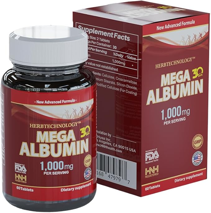 Dr.K&ampC HNHusa Mega Albumin Protein 1000mg 60 Tablets Healthy Kidney Liver Function Wellness Overall Health Support Energy Life Balance Supplement 60tabs 1pk