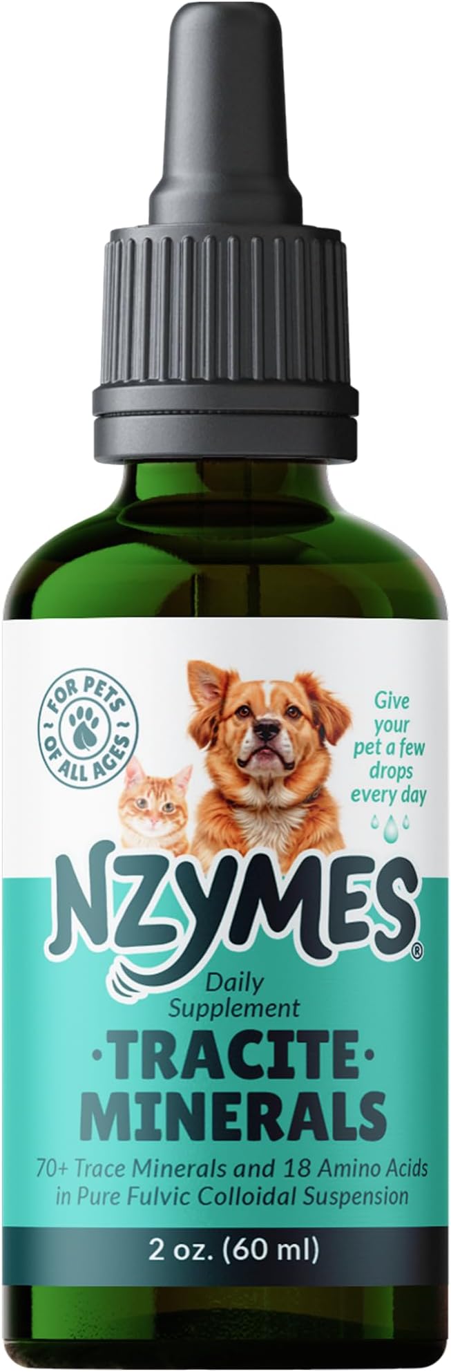 Nzymes® Tracite Minerals for Pets - Fulvic Acid Humic Acid and Iron-Based Trace Mineral Drops and Amino Acids for ATP Energy and Digestive Health - Made in The USA