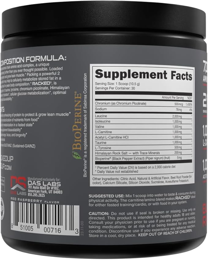 Bucked Up- BCAA RACKED™ Branch Chained Amino Acids | L-Carnitine Acetyl L-Carnitine GBB | Post Workout Recovery Protein Synthesis Lean Muscle BCAAs That You Can Feel! 30 Servings (Blood Raz)