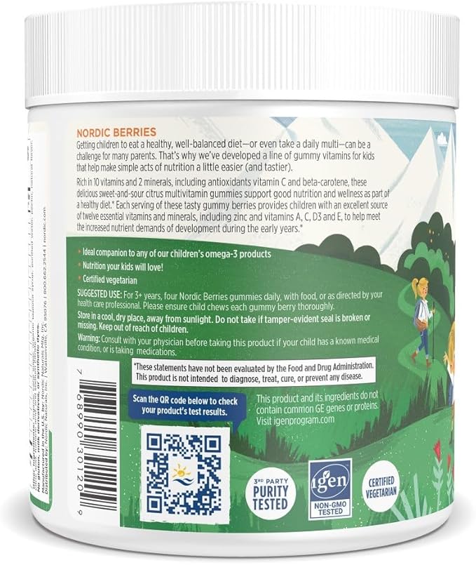 Nordic Naturals Nordic Berries Citrus - 120 Gummy Berries - Great-Tasting Multivitamin for Ages 2+ - Growth Development Optimal Wellness - Non-GMO Vegetarian - 30 Servings