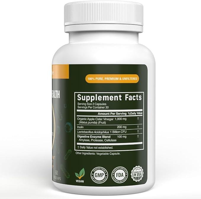 Vital Gut Health 4in1 Formula with Apple Cider Vinegar Prebiotics &amp Probiotics Digestive Enzymes for Strong Immunity Support and Complete Gut and Digestion Support- 60 Days Supply