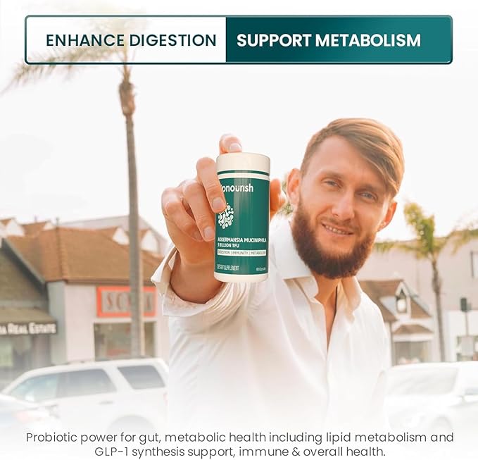 UpNourish Probiotics for GLP-1 Support 5 Billion TFU Akkermansia Muciniphila for Digestive Health Leaky Gut Immunity and Metabolic Health Prebiotics and Probiotics for Women and Men 60 Capsules