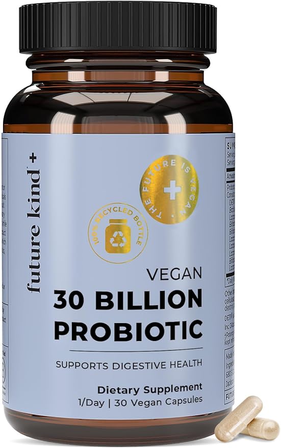 Future Kind Vegan Probiotics for Women and Men - 30 Billion CFUs Probiotics for Digestive Support (30 Adult Probiotic Capsules) No GMOs Daily Probiotic Supplements from 42 Fruits &amp Vegetables
