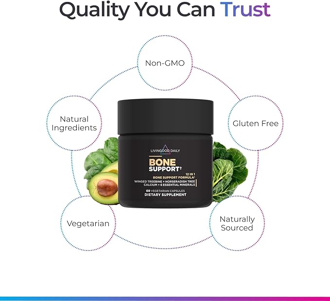 Livingood Daily Calcium Supplement for Women and Men Bone Support with Vitamin C Vitamin D3 K2 Magnesium Zinc Calcium Vegetarian Capsules Non GMO Gluten Free 60 Count