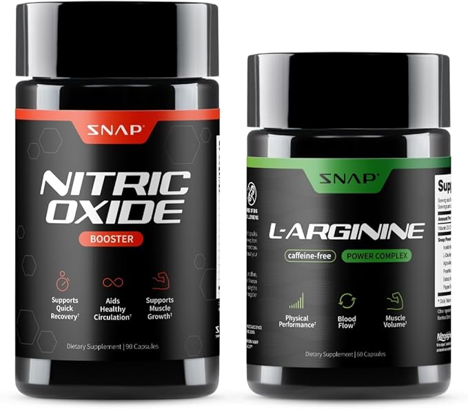 Snap Supplements Nitric Oxide Booster + L Arginine Capsules Bundle 90 + 60 Vegetarian Capsules