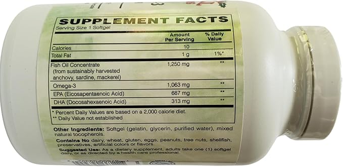 Holly Hill Health Foods Ultra Omega-3 Triglyceride Fish Oil 1000 mg EPA + DHA 120 Softgels