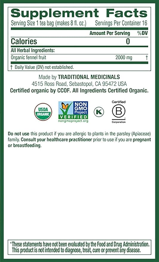 Traditional Medicinals Fennel Herbal Tea Organic 16 CT (Pack of 6)