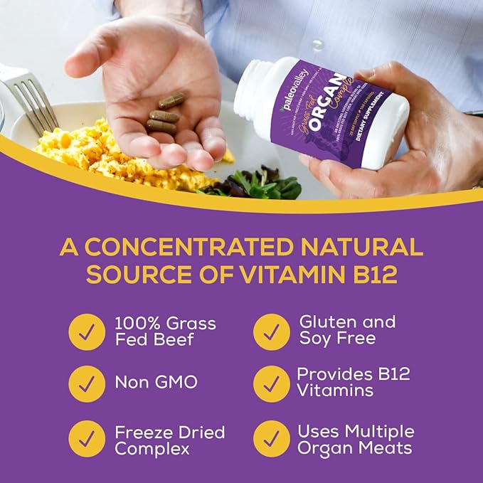 Paleovalley Grass Fed Beef Organ Complex - Freeze-Dried Beef Liver Heart and Kidney Blend 1 Bottle
