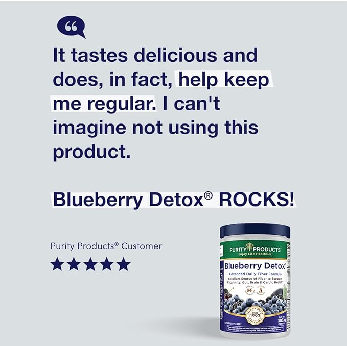 Advanced Blueberry Detox Daily Fiber Formula by Purity Products - Featuring PurityBlue Organic Wild Blueberries - A Full 6 Grams of Detoxifying Regularity Promoting Prebiotic Fiber - 30 Servings