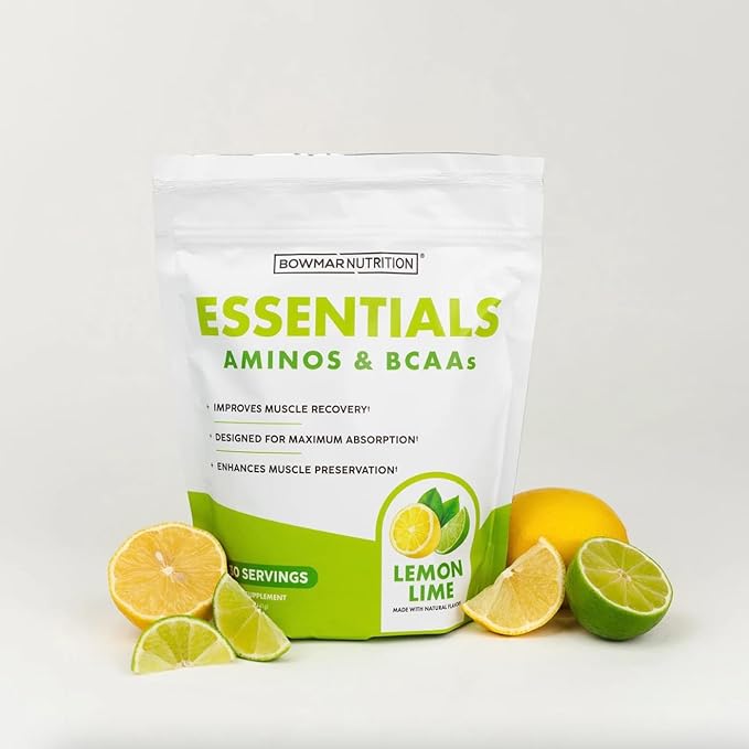 BOWMAR NUTRITION Essentials Aminos and BCAAs Powder 30 Servings 99% Absorption Rate (Lemon Lime)
