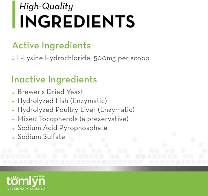 Tomlyn Immune Support Daily L-Lysine Supplement Fish-Flavored Lysine Powder for Cats and Kittens 4 Pack