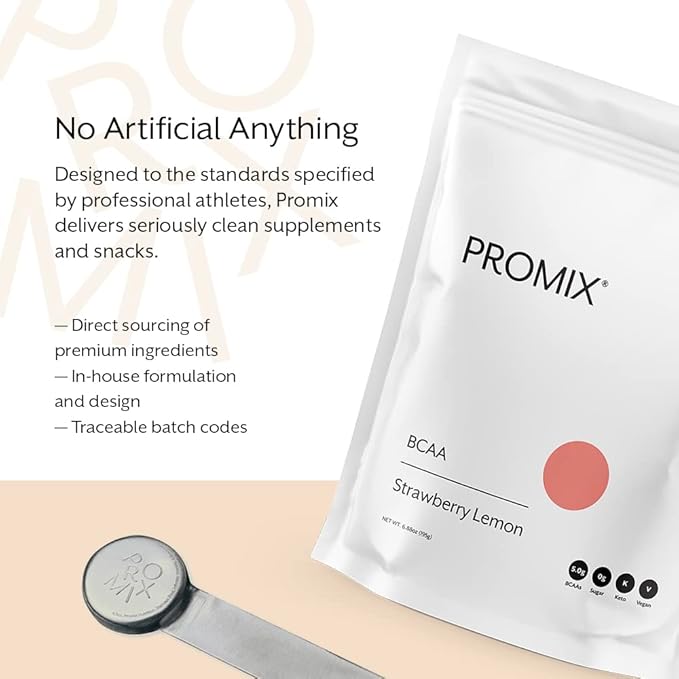 Promix BCAA Post-Workout Energy Powder - 5g Micronized BCAAs Sugar Free Plant Based Vegan Keto - Strawberry Lemon - 30 Servings (Pack of 1)