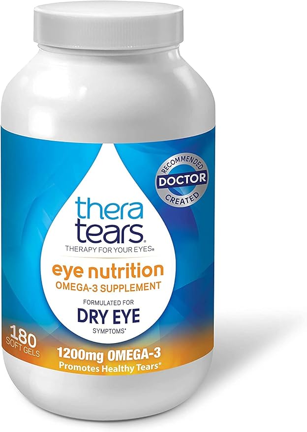 TheraTears 1200mg Omega 3 Supplement for Eye Nutrition Organic Flaxseed Triglyceride Fish Oil and Vitamin E 180 Count &amp Dry Eye Therapy Lubricating Eye Drops for Dry Eyes 1 fl oz Bottle Twin Pa