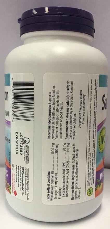 Webber Naturals Wild Alaskan Salmon Oil 1000 mg · 200 mg EPA/DHA 180 softgels