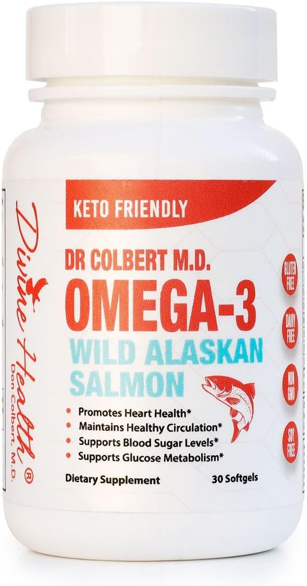 Dr. Colbert MD Wild Alaskan Salmon Omega-3 | 1000mg Salmon Oil | Omega-3 | DHA &amp EPA | 30 Day Supply | 30 Softgels