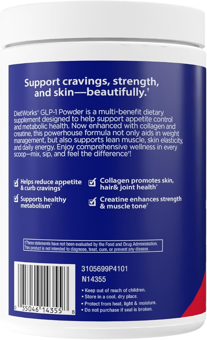 DietWorks GLP-1 Booster – Daily Companion Drink Mix with 6g Prebiotic Fiber Probiotics Collagen &amp Creatine – Supports Gut Health Hydration Energy &amp Wellness – Lemon Lime Flavor 30 Serving