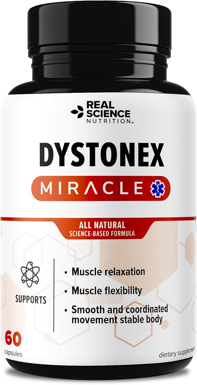 Real Science Dystonex - Dystonia Support Supplement for Tremors Muscle Contractions &amp Spasms – Muscle Relaxer Pills with Vinitrox &amp GABA for Nerve Support &amp Blood Circulation – Made in US