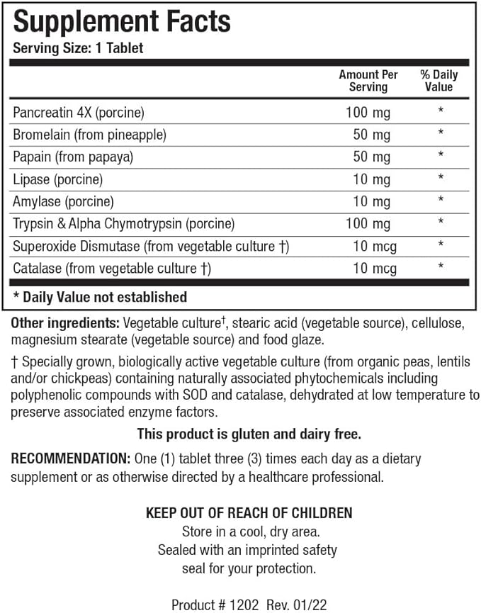 Biotics Research Intenzyme Forte™ Proteolytic Pancreatic Enzymes Pancreatin Bromelain Papain Lipase Amylase–Supplement Supports Healthy Protein Digestion–Immune &amp Circulatory Function 500 Tab