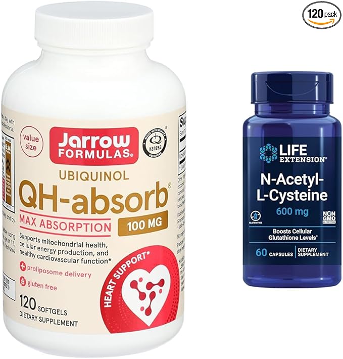 Jarrow Formulas QH-Absorb 100 mg Max Absorption - CoQ10 Ubiquinol &amp Life Extension N-Acetyl-L-Cysteine (NAC) Immune Respiratory Liver Health