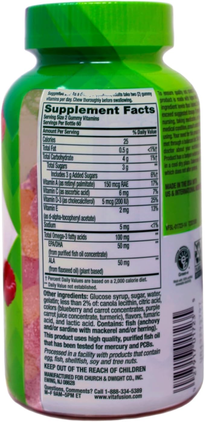 Vitafusion snuKhr Omega 3 Gummies 120 Count (Pack of 2)