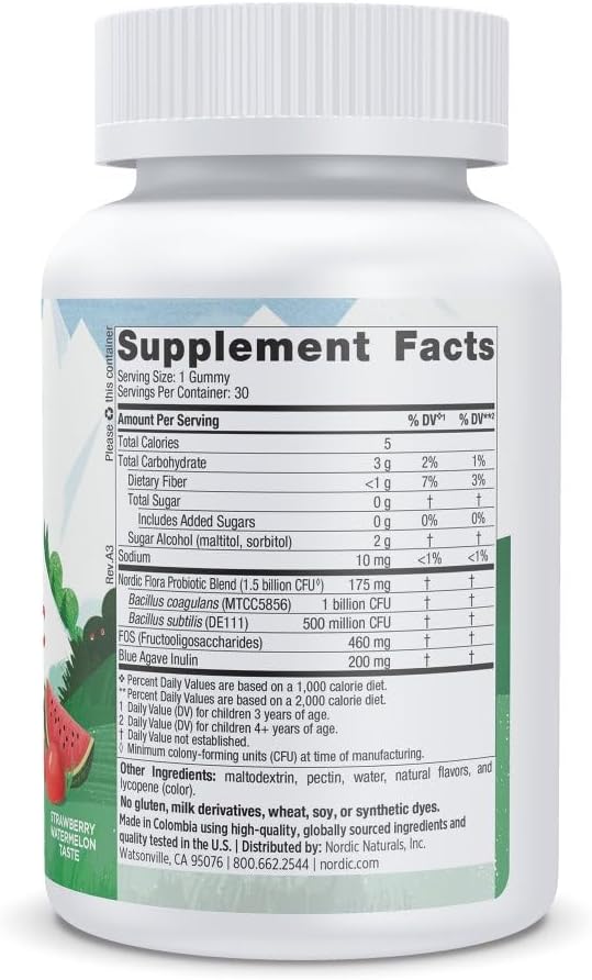 Nordic Naturals Zero Sugar Kids Probiotic Gummies - Strawberry Watermelon Flavor - 30 Gummies - Supports Digestive Wellness &amp Immune Health - Non-GMO - Third Party Tested - Vegan - 30 Servings