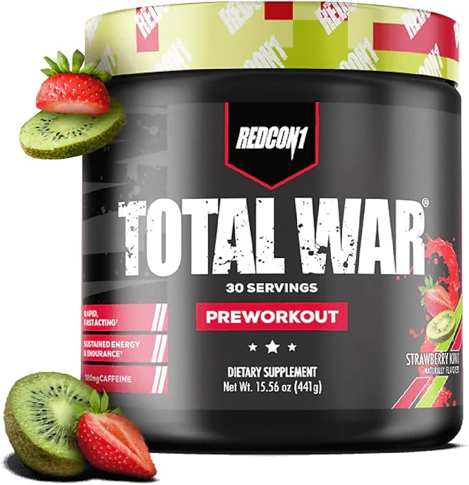 REDCON1 Total War Pre Workout Strawberry Kiwi - L Citrulline Malic Acid Green Tea Leaf Extract for Pump Boosting Pre Workout for Women &amp Men - 3.2g Beta Alanine to Reduce Exhaustion (30 Serving