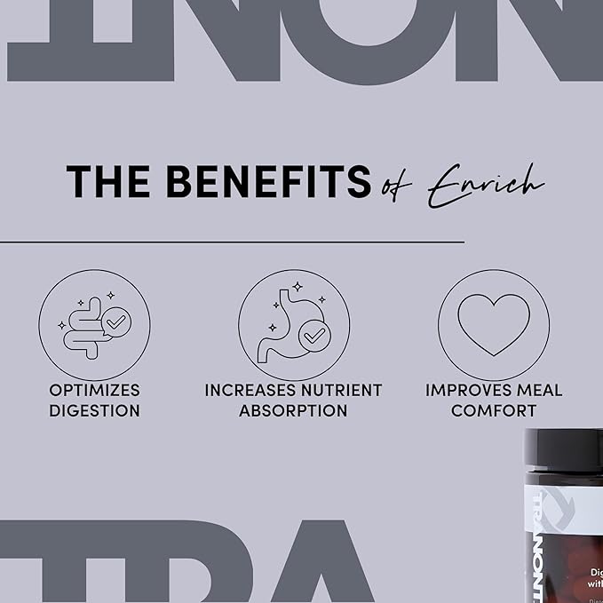 Tranont Enrich Digestive Enzymes with Probiotics &amp Prebiotics | Gut Health &amp Digestion Support Supplement | Supports Nutrient Absorption &amp Post-Meal Comfort | 90 Capsules