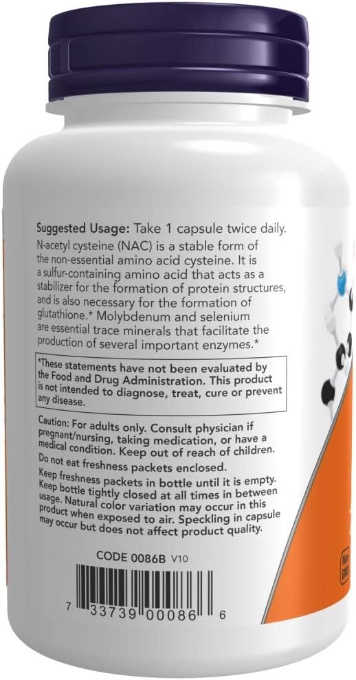 Now Foods Nac-Acetyl Cysteine 600mg 250 Vcaps (500 (250X2))