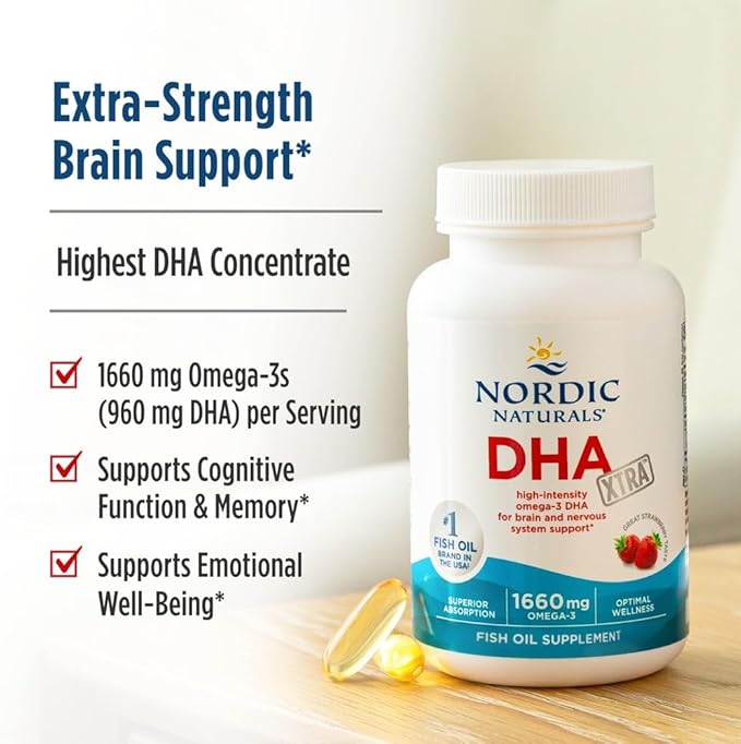 Nordic Naturals DHA Xtra Strawberry - 90 Soft Gels - 1660 mg Omega-3 - High-Intensity DHA Formula for Brain &amp Nervous System Support - Non-GMO - 45 Servings