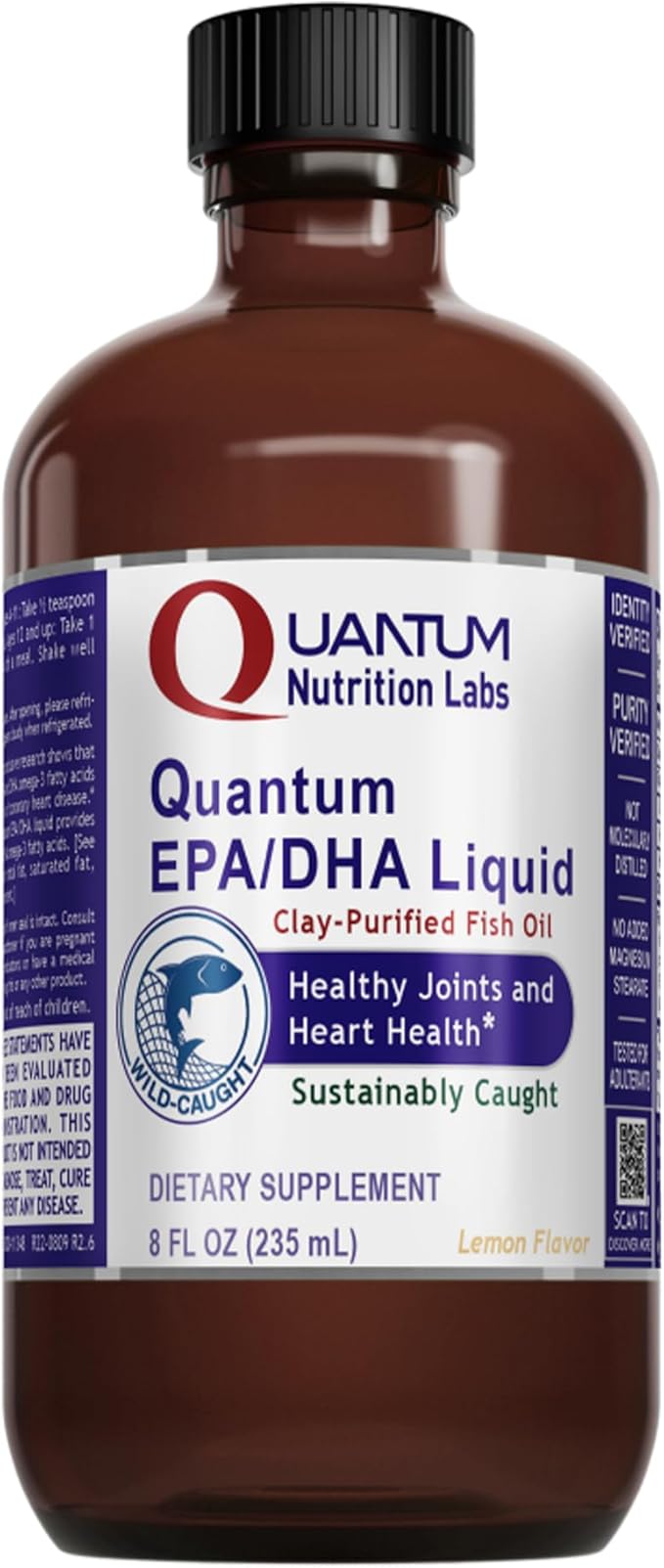 Quantum Nutrition Labs EPA/DHA Liquid - Omega 3 Fish Oil Liquid Omega 3 Liquid Fish Oil Supplement for Adults Joint Heart &amp Brain Health Support - 8 Fl Oz Bottle