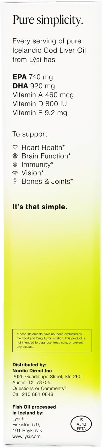 LYSI Icelandic Cod Liver Oil Liquid Supplement – 1100 mg Omega-3 per Teaspoon – EPA 740 mg &amp DHA 920 mg per 2 TSP – with Vitamins A D &amp E – Lemon Flavor 8.12 fl oz (24 Servings)