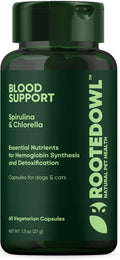Rooted Owl Blood Support - Immunity Recovery and Iron Supplement for Dogs &amp Cats - Anemia Support with Spirulina and Chlorella - 60/ct Vegan Capsules