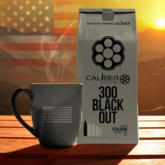 Caliber Coffee 300 Blackout Ground Dark Roast – Bold Caramel Sweet Finish Red Fruit Flavors – 100% Artisan Roasted Arabica Coffee – Small-Batch Hand-Crafted – Veteran Owned – 12oz Bag