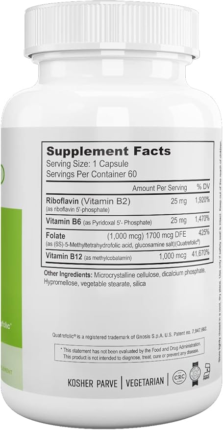 Nutri Supreme Folate with B6 and B12 Helps Maintain Normal Homocysteine Levels and Cardiovascular Health 60 Count Kosher Certified