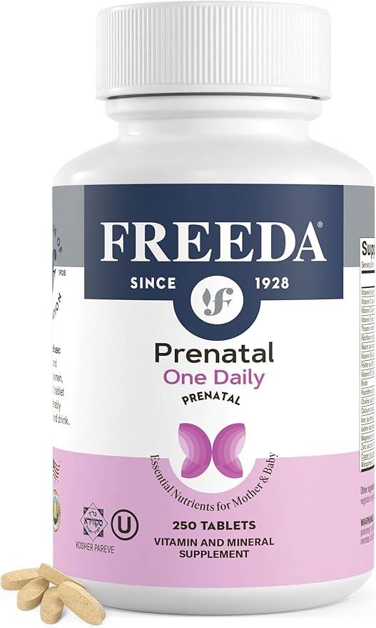 FREEDA Prenatal Vitamin - Kosher Prenatals - Prenatal Vitamins with Iron Prenatal Folic Acid Choline Vitamin D - One Daily Pre Natal Multivitamin Support for Pregnant &amp Lactating Women (250)