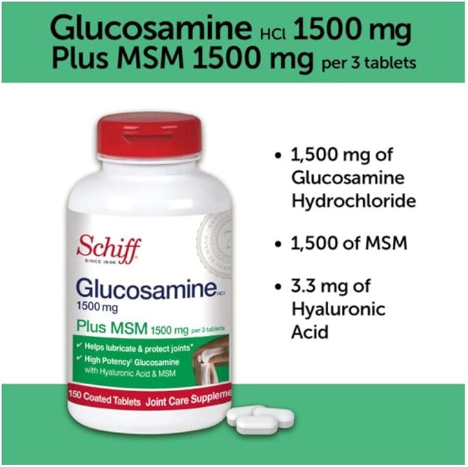 Schiff Glucosamine 1500mg Plus MSM and Hyaluronic Acid 150 tablets - Joint Supplement (Pack of 7)