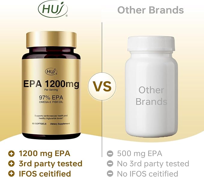 HUJ 97% EPA Omega-3 Fish Oil - 1200mg EPA Fish Oil Wild-Caught Sustainably Sourced - Suppprts Cardiovascular Health &amp Healthy Triglyceride lewels* - 60 Softgels