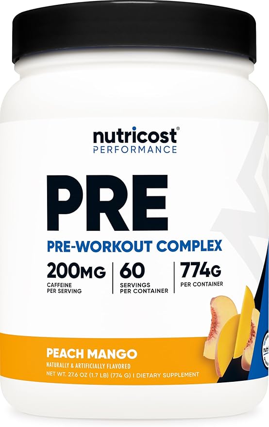 Nutricost Pre-Workout Complex Powder (60 Servings Peach Mango) - Pre-Workout Supplement with Beta-Alanine Taurine &amp Amino Acids