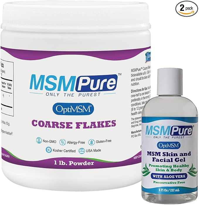 KALA HEALTH MSMPure MSM Coarse Flakes 1lb and MSM Gel with Organic Aloe 8oz Bundle