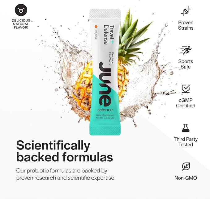 Travel + Defense | Fast Melt Pre + Probiotic for Immune Health While Traveling - Tropical Flavor 30 Powder Sachets