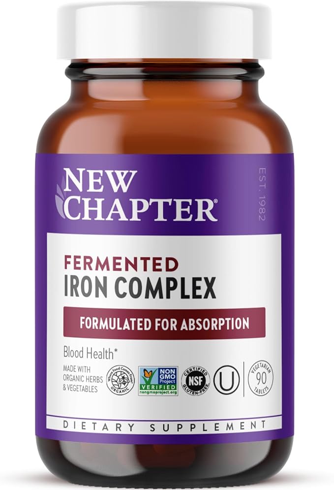New Chapter Iron Supplement Whole-Food Fermented Iron Complex Made with Organic Vegetables &amp Herbs + One Daily Non-Constipating Dose- 90ct 3 Month Supply