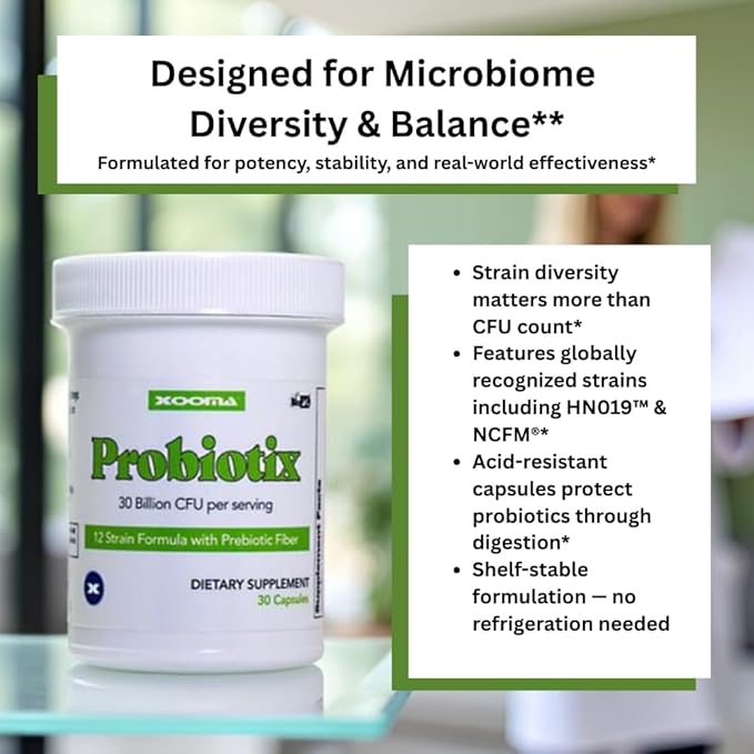 Xooma Probiotix 12-Strain Probiotic + Prebiotic Fiber 30B CFU | No Refrigeration Required | Gut &amp Digestive Health Immune Support Bloating Relief | Gluten Soy &amp Dairy Free – 30 Capsules