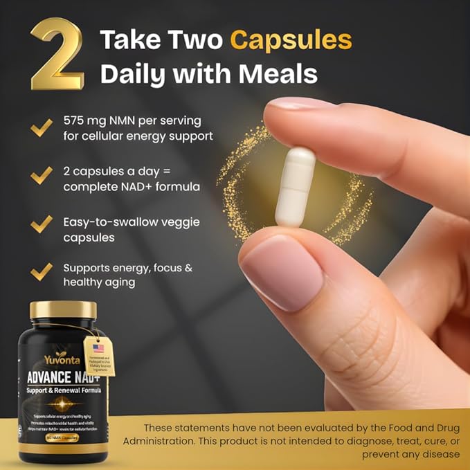 NAD+ Supplement with Nicotinamide – Advanced NAD Booster Supplement for Cellular Energy &amp Longevity – NAD Plus Supplement Capsules for Men &amp Women–60 Vegan NAD Capsules