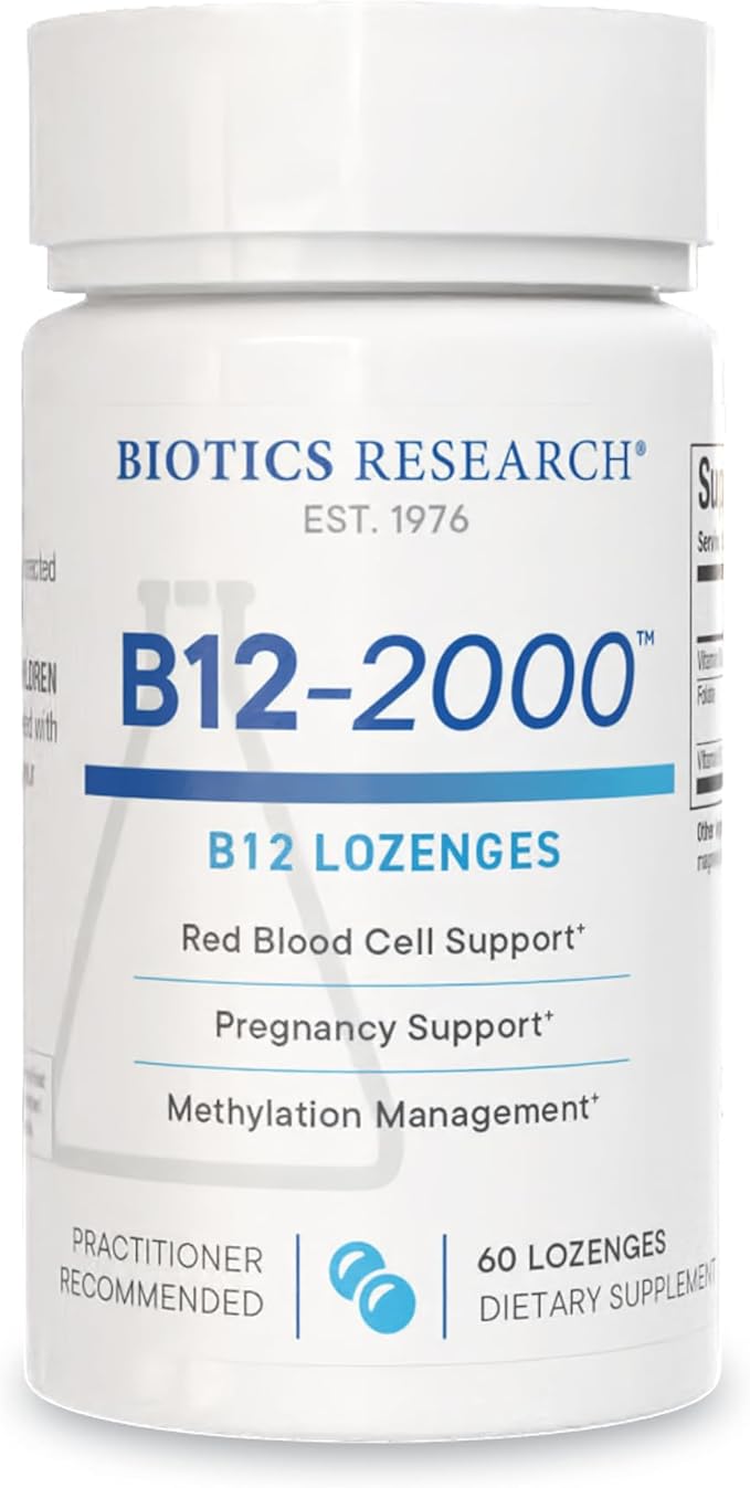 Biotics Research B12-2000™ Vitamin B12 2000 mcg B6 Folate–B12 Sublingual Lozenges Methylation Support Supplement High Potency Highly Absorbable Natural Berry Flavor Dissolves Easily–60 Count