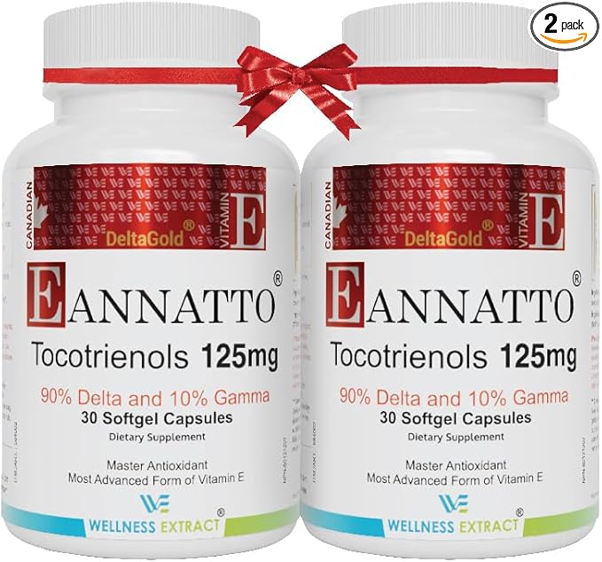 WELLNESS EXTRACT Eannatto Tocotrienols Vitamin E Supplements Tocopherol Free Non-GMO Gluten Free &amp Antioxidant 125mg 30 Softgels (Pack of 2)