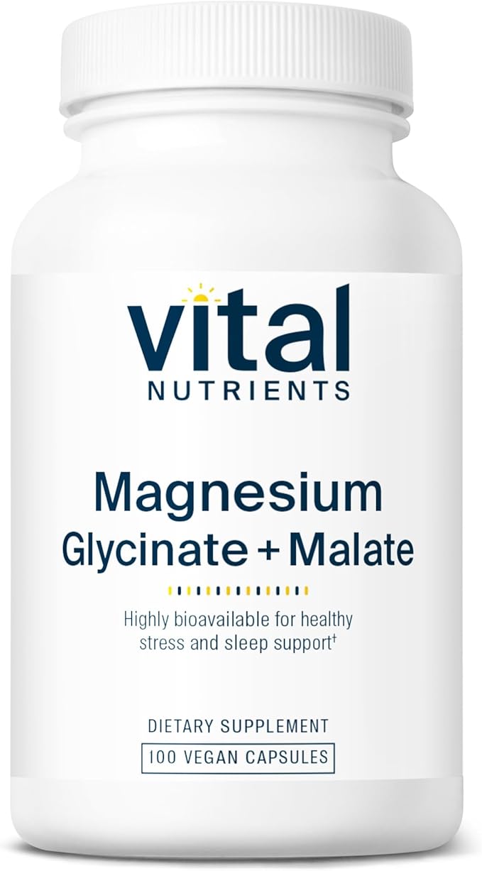 Vital Nutrients Magnesium Glycinate + Malate - 120mg Vegan Magnesium Supplement for Women and Men - Muscle Heart Bone Support* - Promotes Relaxation - Gluten Dairy and Soy Free - 100 Capsules